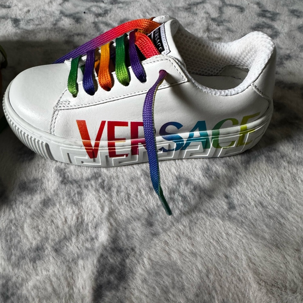 Versace White and Red Sneakers with Chunky Sole